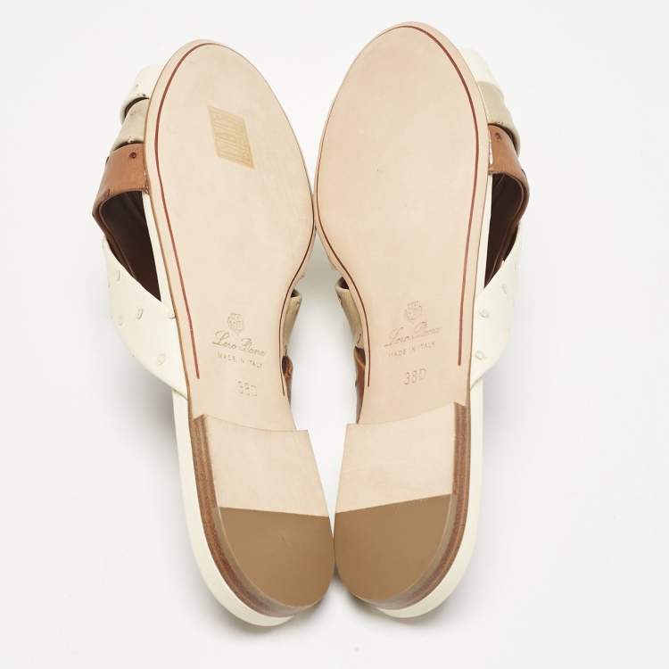 Pre Owned Loro Piana Multicolor Ostrich Aida Flat Slides Size 38