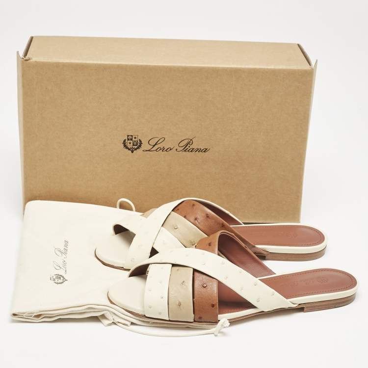 Pre Owned Loro Piana Multicolor Ostrich Aida Flat Slides Size 38