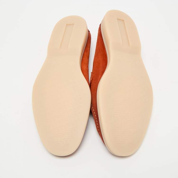 مملوكة مسبقًا Loro Piana Orange Suede Summer Charms Walk Loafers Size 37.5