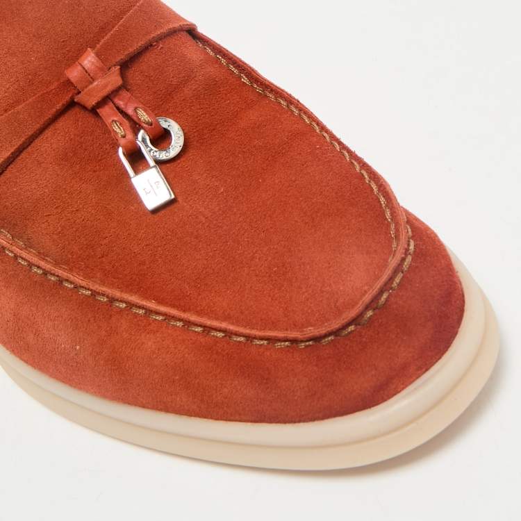 مملوكة مسبقًا Loro Piana Orange Suede Summer Charms Walk Loafers Size 37.5