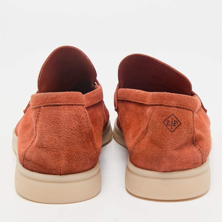 مملوكة مسبقًا Loro Piana Orange Suede Summer Charms Walk Loafers Size 37.5