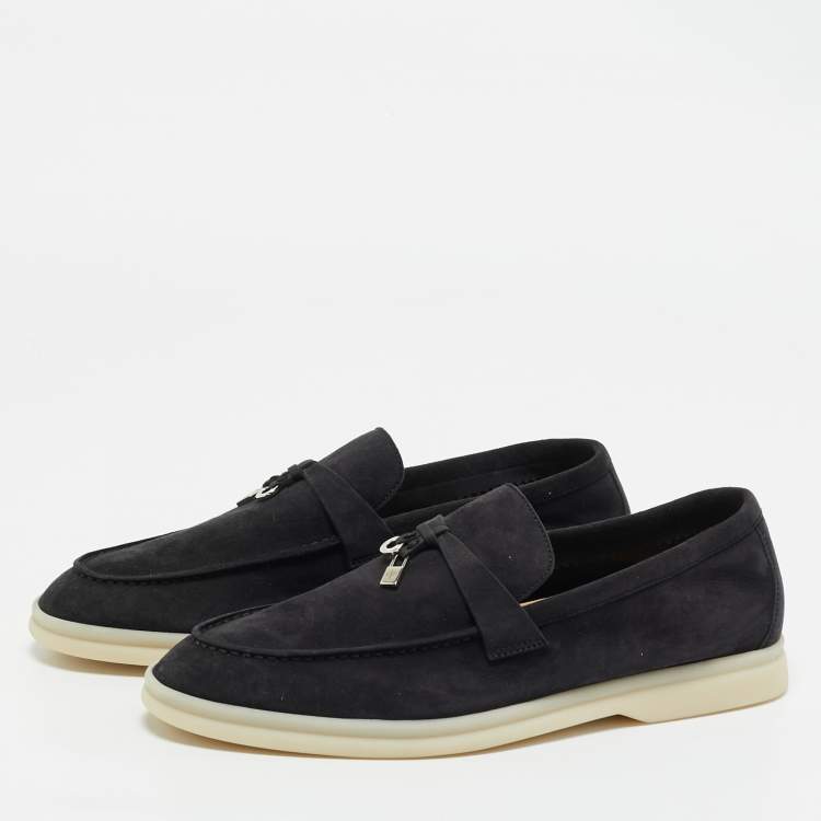 مملوكة مسبقًا Loro Piana Black Suede Summer Charms Walk Loafers Size 39