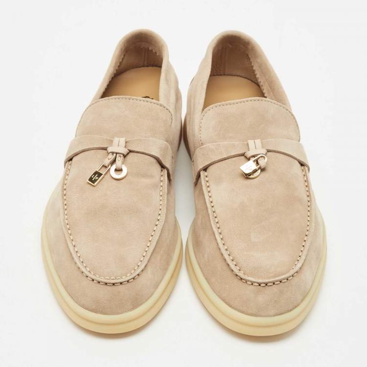 Pre Owned Loro Piana Beige Suede Summer Charms Walk Slip On Loafers Size 38