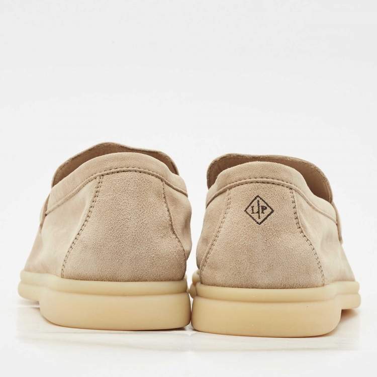 Pre Owned Loro Piana Beige Suede Summer Charms Walk Slip On Loafers Size 38
