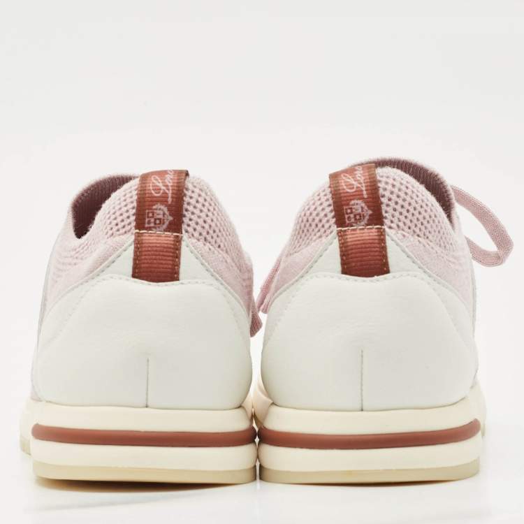 Pre Owned Loro Piana Pink Knit Fabric 360 LP Flexy Walk Sneakers Size 37