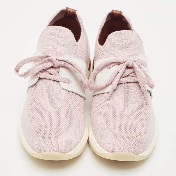Pre Owned Loro Piana Pink Knit Fabric 360 LP Flexy Walk Sneakers Size 37