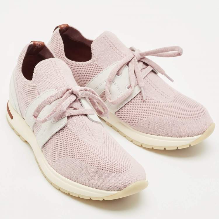 Pre Owned Loro Piana Pink Knit Fabric 360 LP Flexy Walk Sneakers Size 37