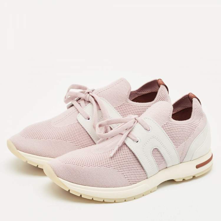 Pre Owned Loro Piana Pink Knit Fabric 360 LP Flexy Walk Sneakers Size 37