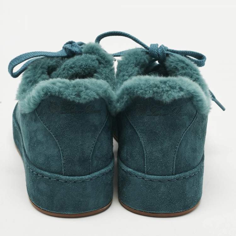 Pre Owned Loro Piana Teal Green Suede and Fur Winter Nuages Sneakers Size 36