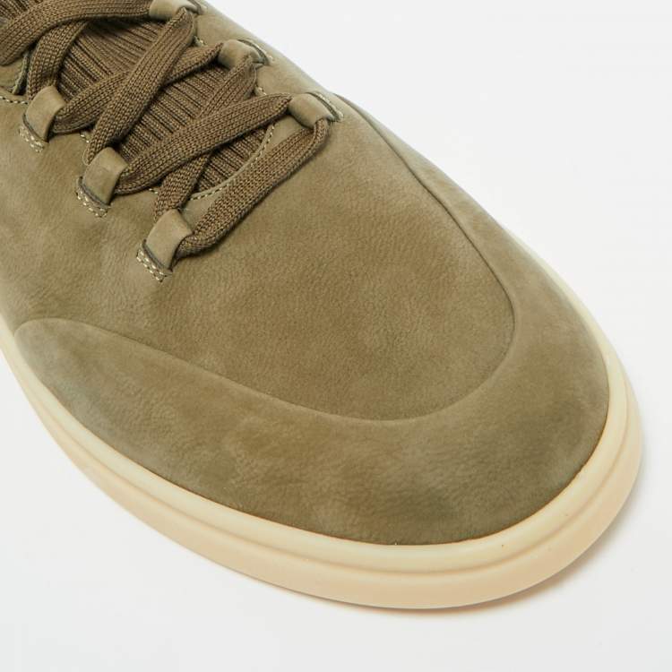 Pre Owned Loro Piana Green Nubuck Leather Soho Walk Lace Up Sneakers Size 41.5