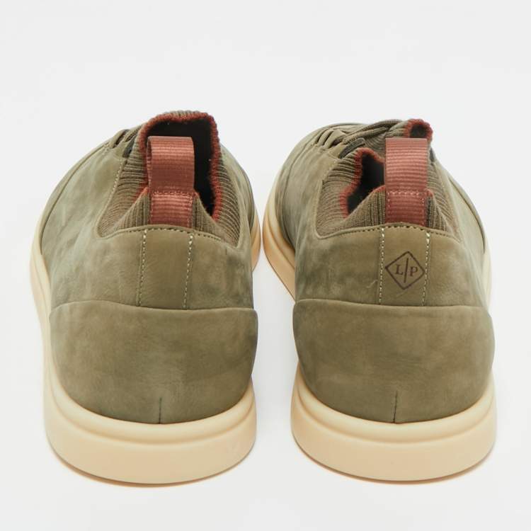 Pre Owned Loro Piana Green Nubuck Leather Soho Walk Lace Up Sneakers Size 41.5