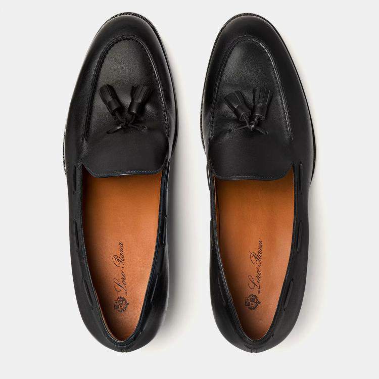 Pre Owned Loro Piana Serge Tassel 40 Black Calfskin Loafer