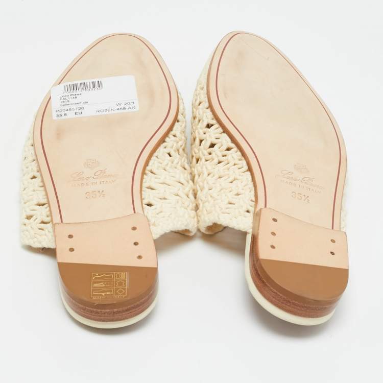 Pre Owned Loro Piana Size 35.5 Cream Crochet Mules