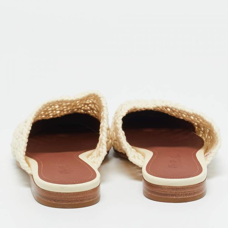 Pre Owned Loro Piana Size 35.5 Cream Crochet Mules