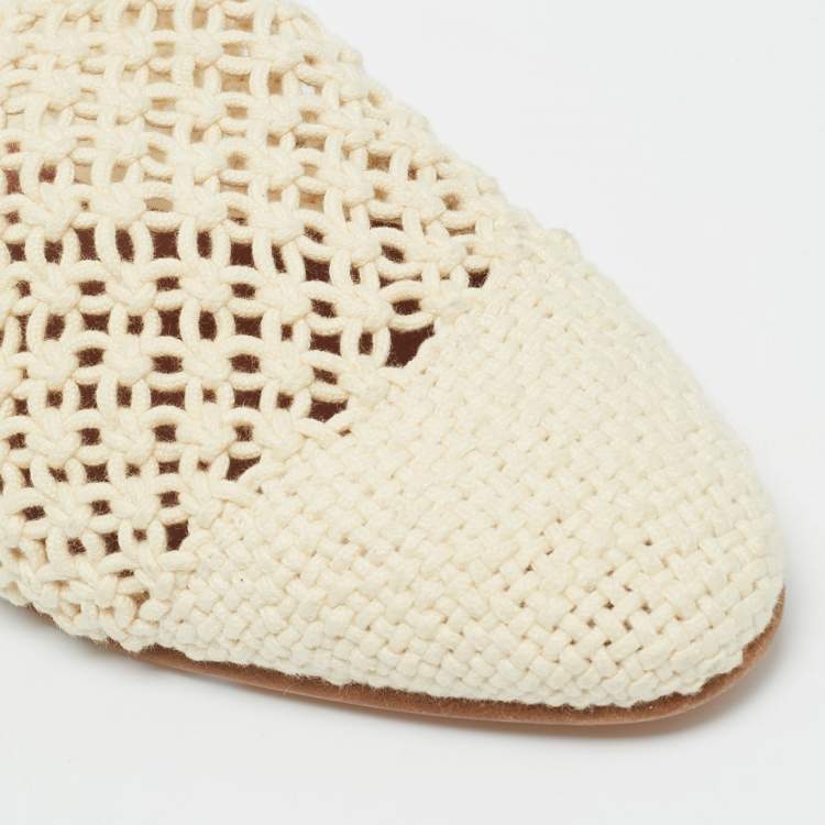 Pre Owned Loro Piana Size 35.5 Cream Crochet Mules