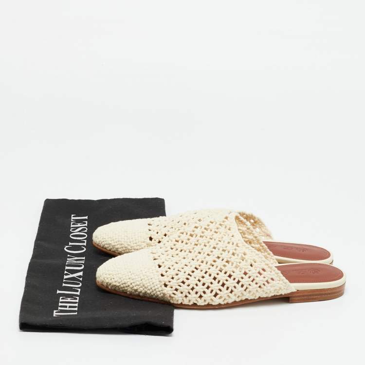 Pre Owned Loro Piana Size 35.5 Cream Crochet Mules