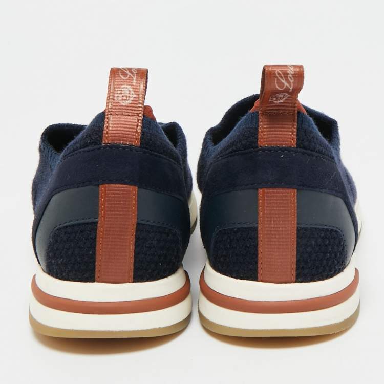 Pre Owned Loro Piana 360 LP Flexy Walk Size 35.5 Navy Blue Knit Fabric Slip On Sneakers