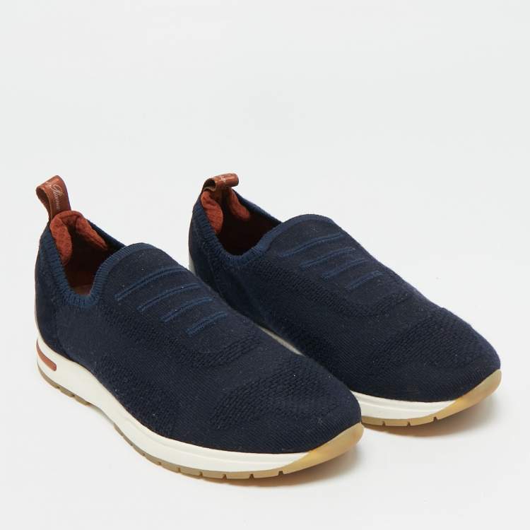 Pre Owned Loro Piana 360 LP Flexy Walk Size 35.5 Navy Blue Knit Fabric Slip On Sneakers