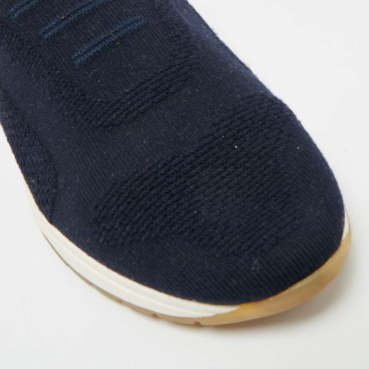 Pre Owned Loro Piana 360 LP Flexy Walk Size 35.5 Navy Blue Knit Fabric Slip On Sneakers