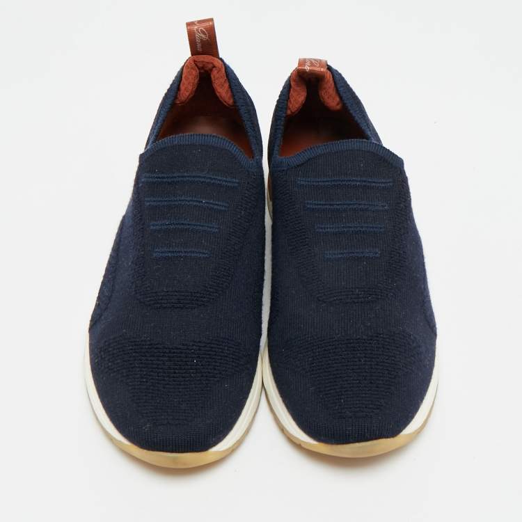 Pre Owned Loro Piana 360 LP Flexy Walk Size 35.5 Navy Blue Knit Fabric Slip On Sneakers