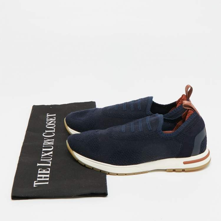 Pre Owned Loro Piana 360 LP Flexy Walk Size 35.5 Navy Blue Knit Fabric Slip On Sneakers