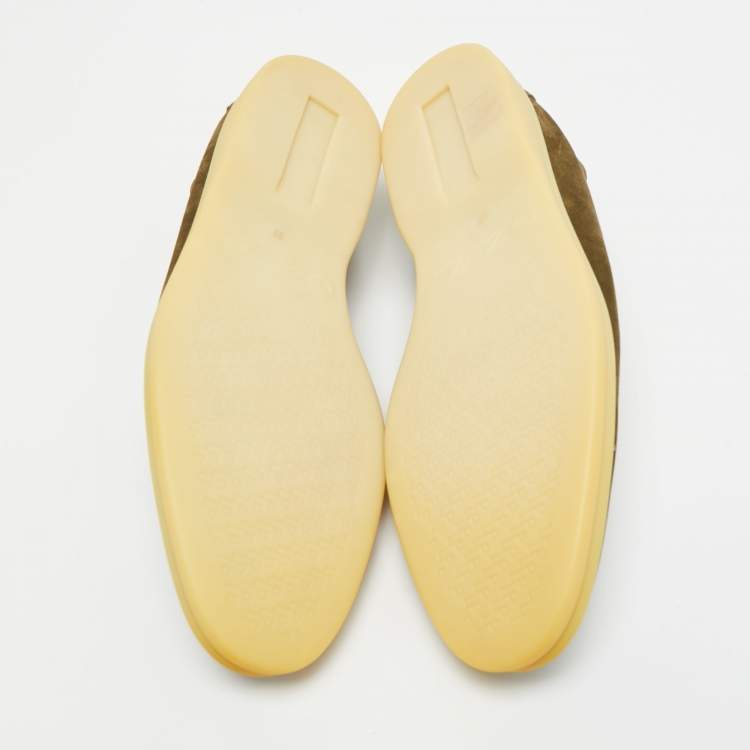 Pre Owned Loro Piana Summer Charms Walk Size 37 Dark Green Suede Loafers