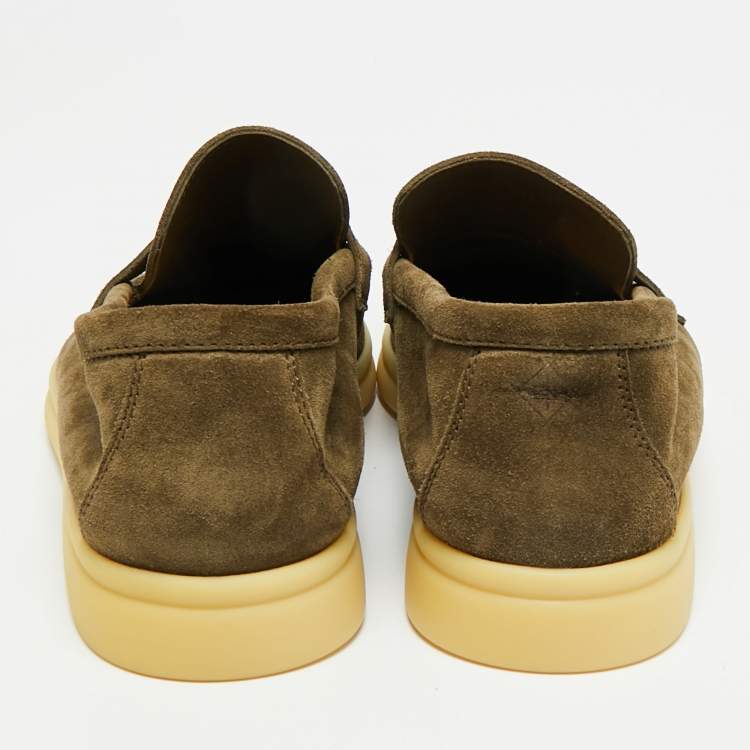 Pre Owned Loro Piana Summer Charms Walk Size 37 Dark Green Suede Loafers