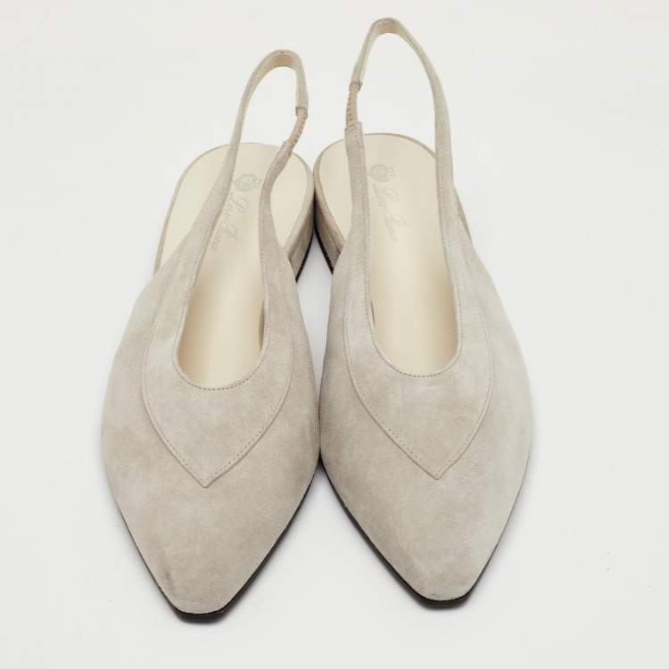 مملوكة مسبقًا Loro Piana Rebecca Size 36.5 Grey Suede Slingback Flats