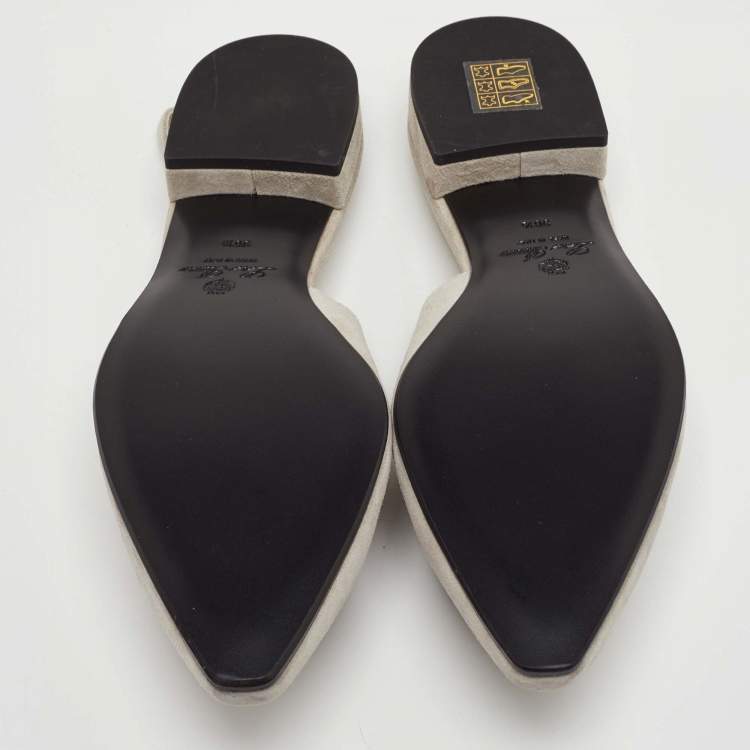 مملوكة مسبقًا Loro Piana Rebecca Size 36.5 Grey Suede Slingback Flats
