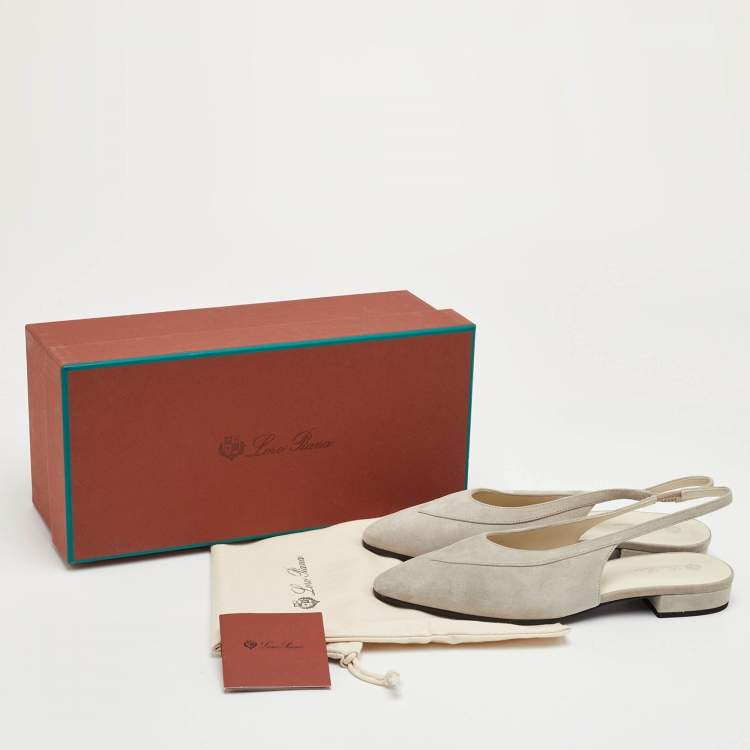 مملوكة مسبقًا Loro Piana Rebecca Size 36.5 Grey Suede Slingback Flats