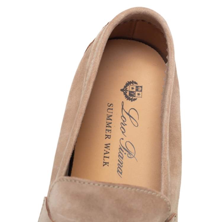 مملوكة مسبقًا Loro Piana Beige Suede Summer Charms Walk Loafers Size 36.5
