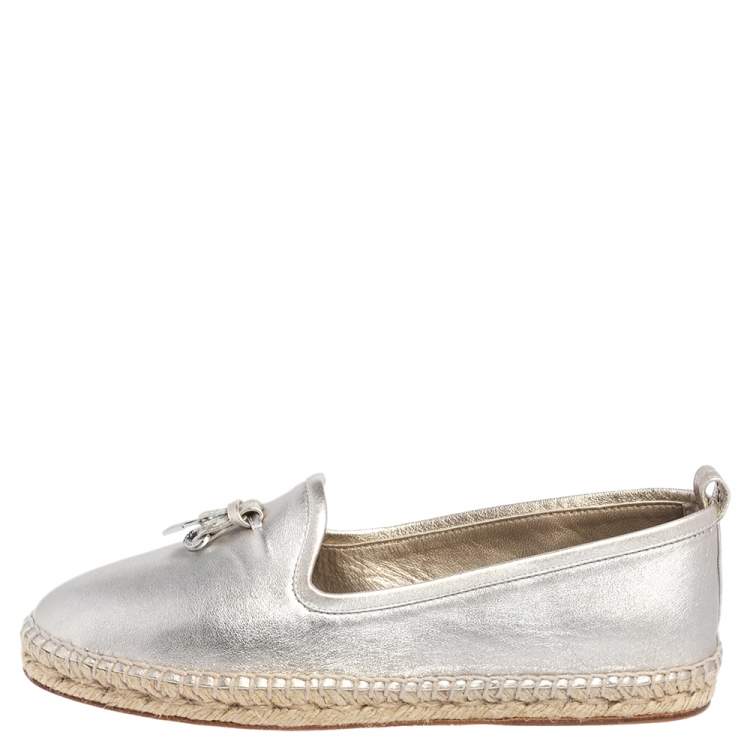 Pre Owned Loro Piana Gold Leather Summer Charms Flat Espadrilles Size 38