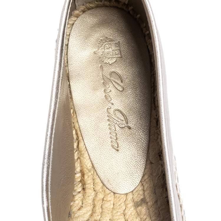 Pre Owned Loro Piana Gold Leather Summer Charms Flat Espadrilles Size 38