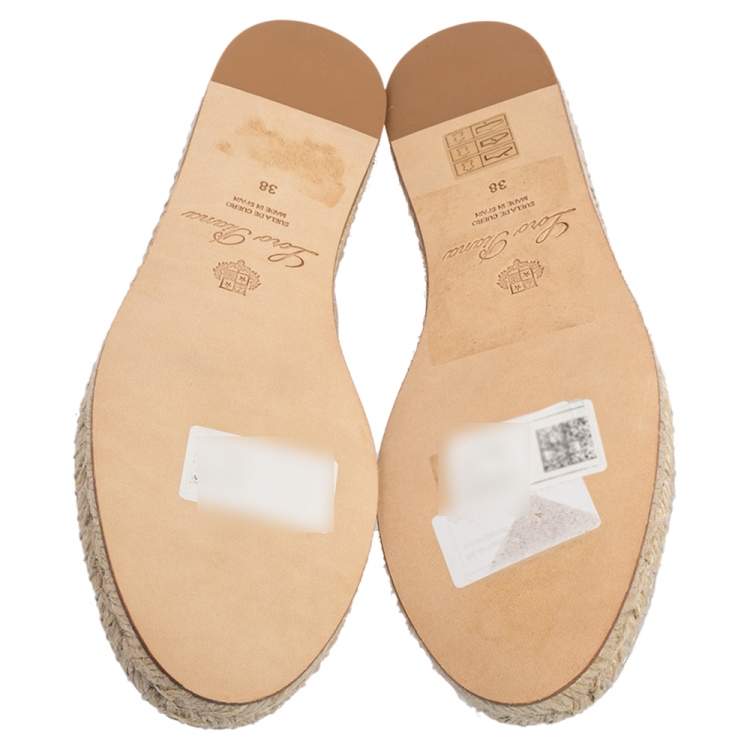 Pre Owned Loro Piana Gold Leather Summer Charms Flat Espadrilles Size 38