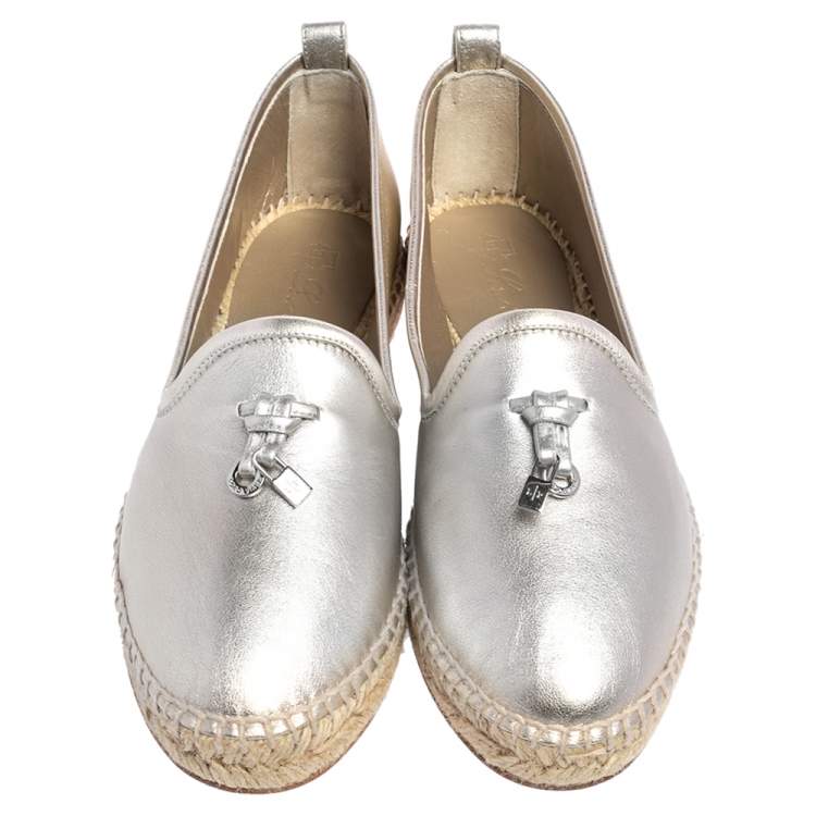 Pre Owned Loro Piana Gold Leather Summer Charms Flat Espadrilles Size 38