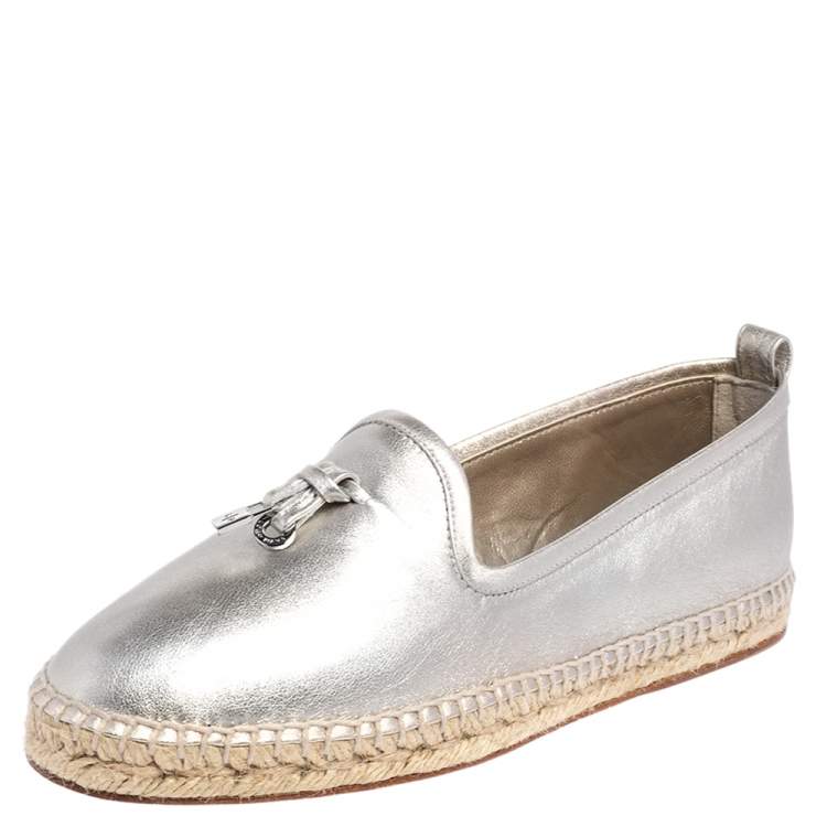 Pre Owned Loro Piana Gold Leather Summer Charms Flat Espadrilles Size 38