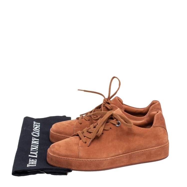 Pre Owned Loro Piana Tan Suede Low Top Nuages Sneakers Size 38.5