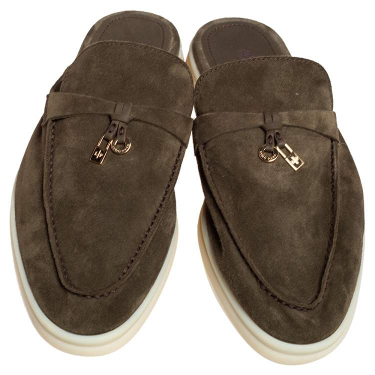 Pre Owned Loro Piana Green Suede Summer Charms Walk Mule Flats Size 41