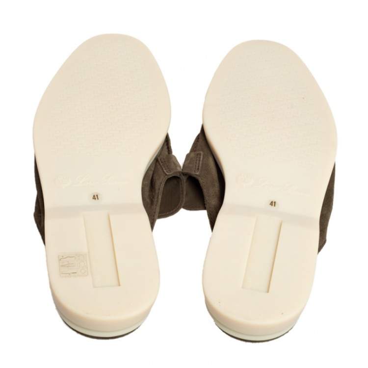 Pre Owned Loro Piana Green Suede Summer Charms Walk Mule Flats Size 41