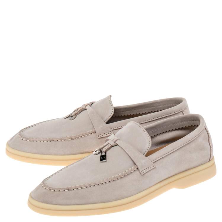 Pre Owned Loro Piana Off White Suede Summer Charms Walk Moccasin Size 36