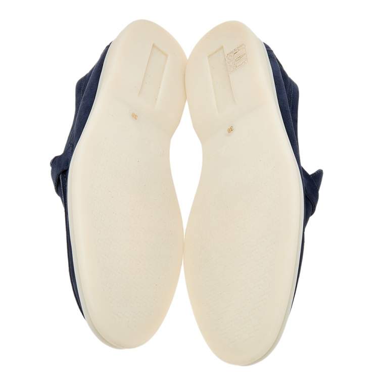 Pre Owned Loro Piana Navy Blue Suede Summer Charms Walk Slip On Loafers Size 38