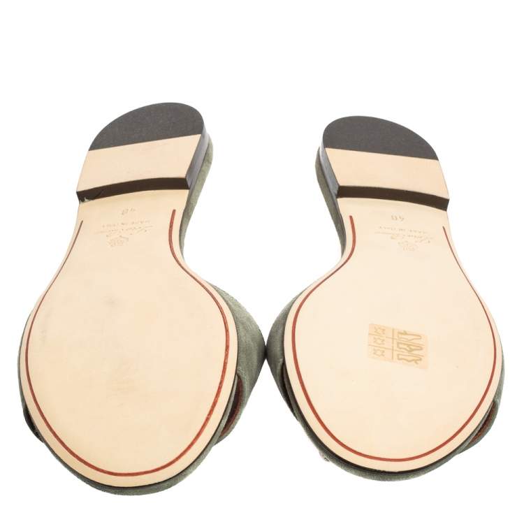 Pre Owned Loro Piana Green Suede Summer Charms Flat Slides Size 40