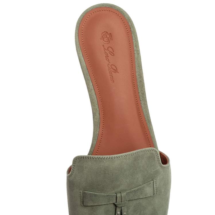 Pre Owned Loro Piana Green Suede Summer Charms Flat Slides Size 40