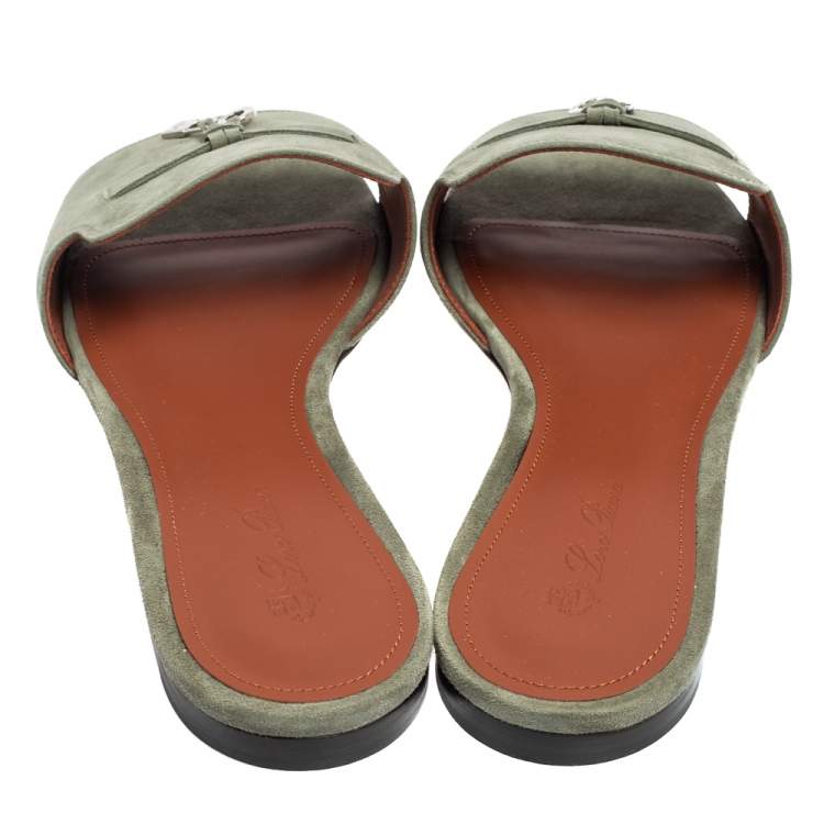 Pre Owned Loro Piana Green Suede Summer Charms Flat Slides Size 40