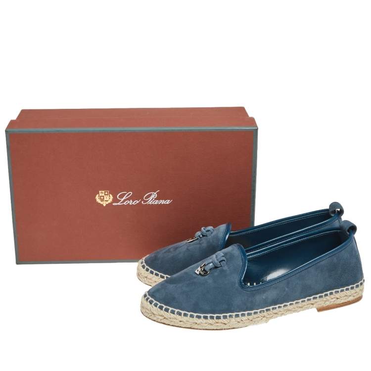 Pre Owned Loro Piana Blue Suede Summer Charms Walk Espadrille Flats Size 38