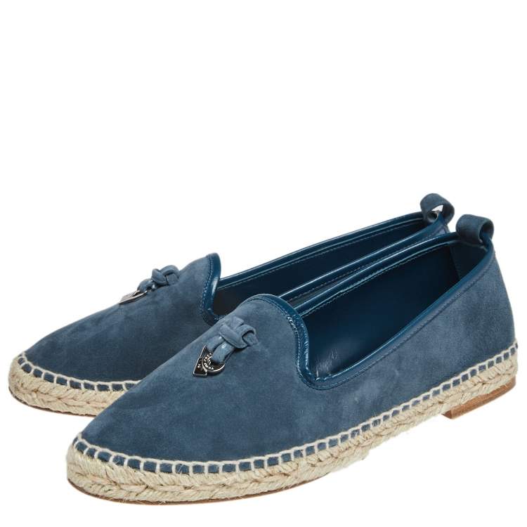 Pre Owned Loro Piana Blue Suede Summer Charms Walk Espadrille Flats Size 38