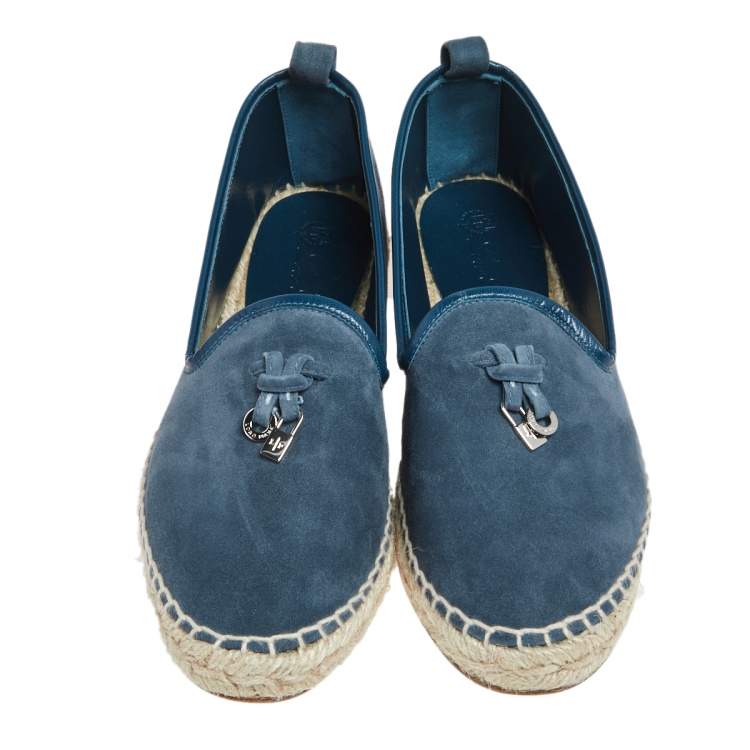Pre Owned Loro Piana Blue Suede Summer Charms Walk Espadrille Flats Size 38