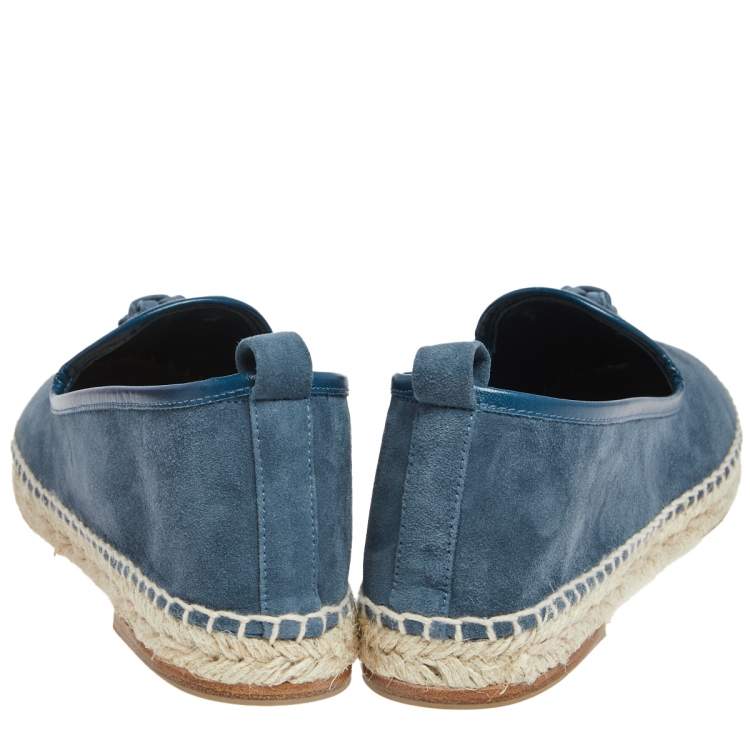 Pre Owned Loro Piana Blue Suede Summer Charms Walk Espadrille Flats Size 38