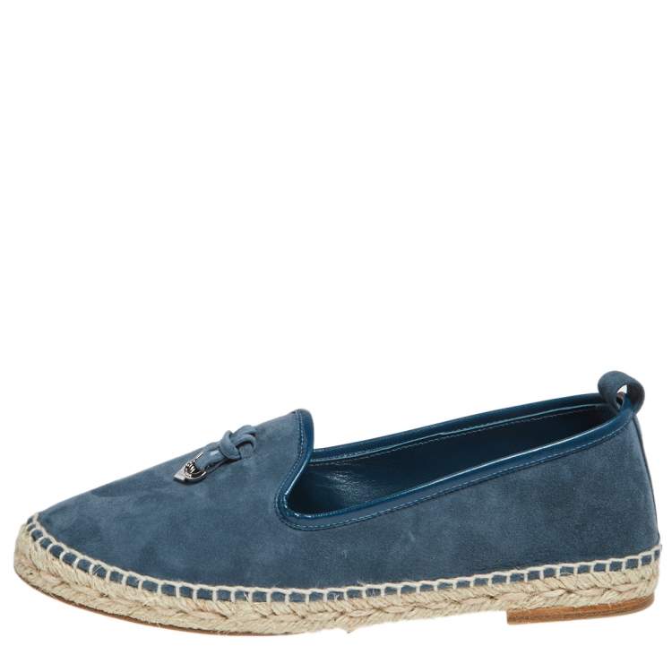 Pre Owned Loro Piana Blue Suede Summer Charms Walk Espadrille Flats Size 38