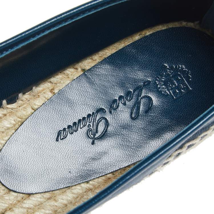 Pre Owned Loro Piana Blue Suede Summer Charms Walk Espadrille Flats Size 38